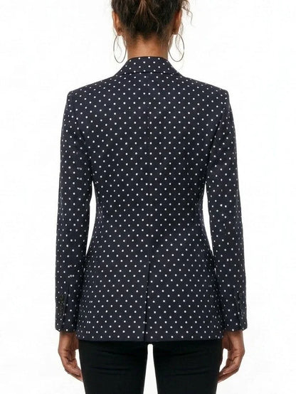 Navy Polka Dot Double Breasted Tailored Blazer - Jackets