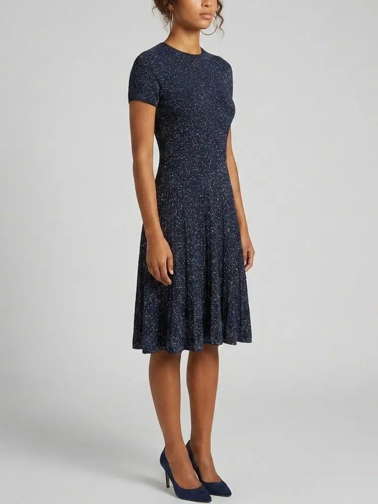 Navy Sequin Knit Fit and Flare Dress Navy Sequin Knit Fit and Flare Dress