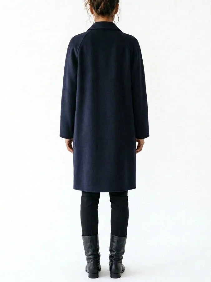 Navy Zip Front Cashmere Coat - Coats