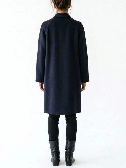 Navy Zip Front Cashmere Coat - Coats