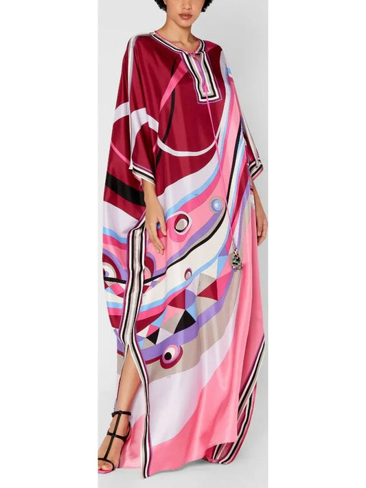 Occhi Print Silk Kaftan, Pink - Branna Couture