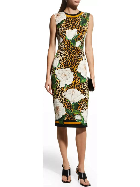 Ocelot-Print Sheath Midi Dress - Branna Couture