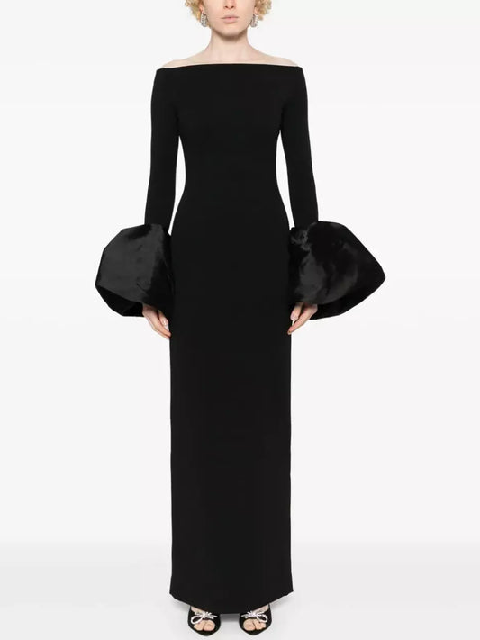 Women’s Off-Shoulder Gown with Oversized-Cuffs in Black Branna Couture