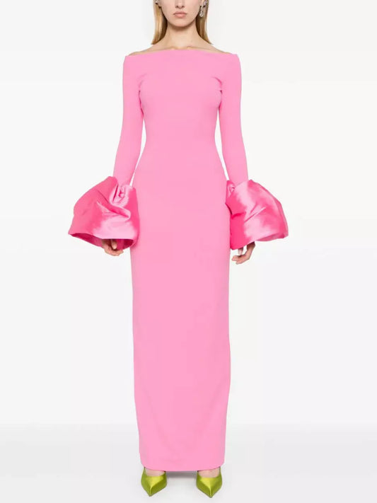 Women’s Off-Shoulder Gown with Oversized-Cuffs in Pink Branna Couture