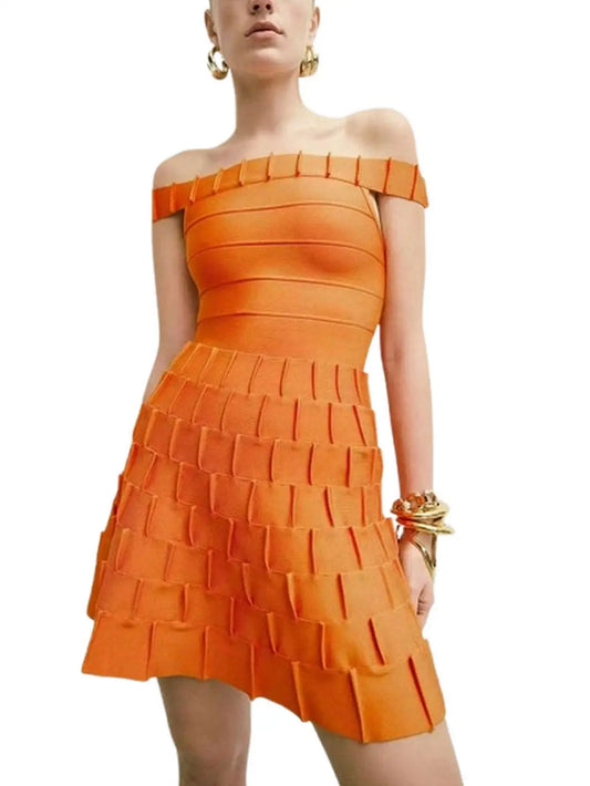 Off-Shoulder Orange Fit and Flare Mini Dress - S - Dresses