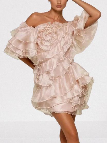 Off Shoulder Ruffle Tiered Mini Dress XS Dresses