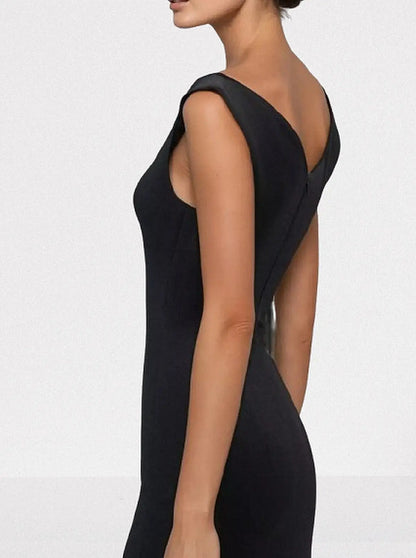 Off-Shoulder Belted Column Evening Dress - Dresses