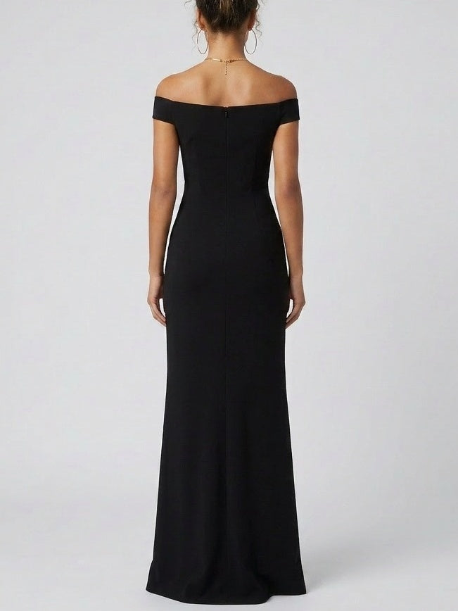 Off-Shoulder Buckle Detail Maxi Dress - Dresses