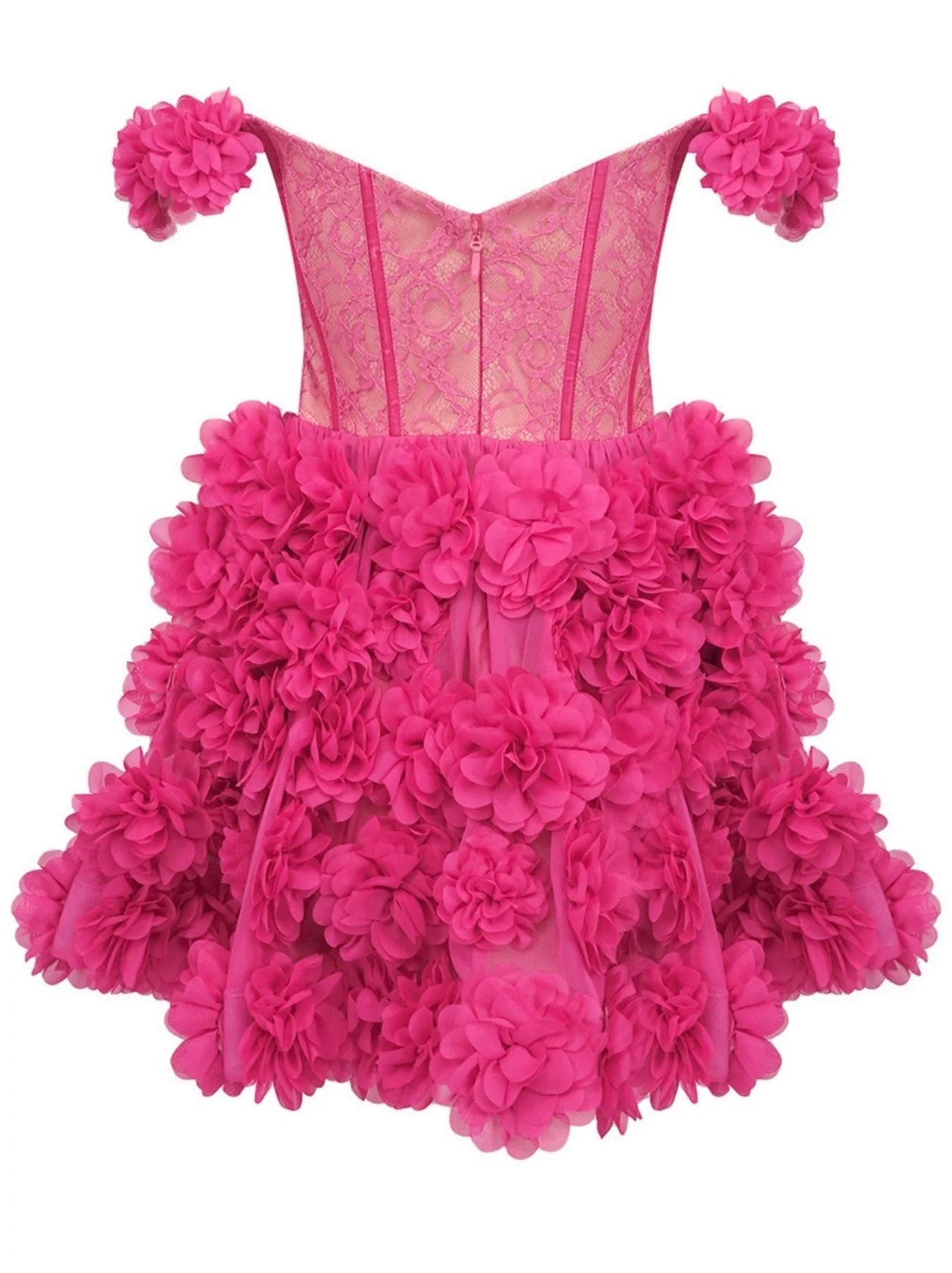 Off-Shoulder Corset Dress with Floral Appliques - Dresses