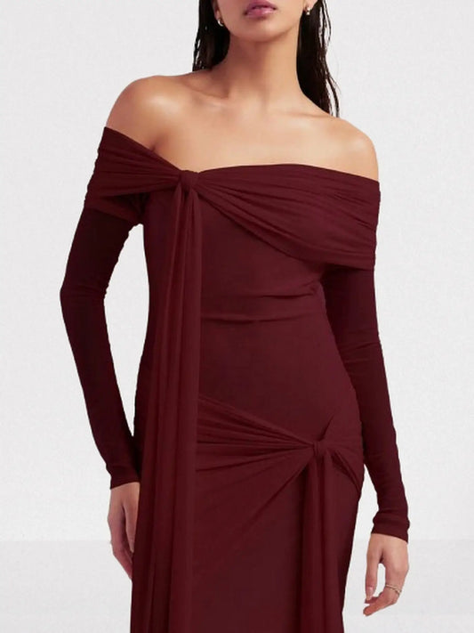 Off-Shoulder Draped Gown with Knotted Detail - Dresses