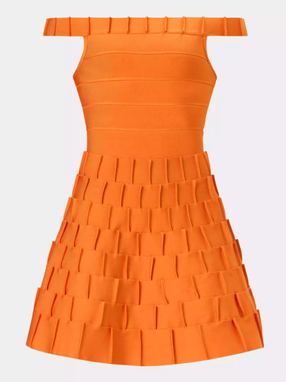 Off-Shoulder Orange Fit and Flare Mini Dress - Dresses