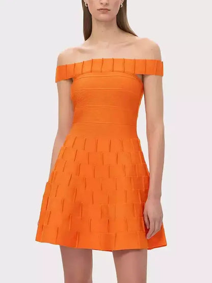 Off-Shoulder Orange Fit and Flare Mini Dress - Dresses