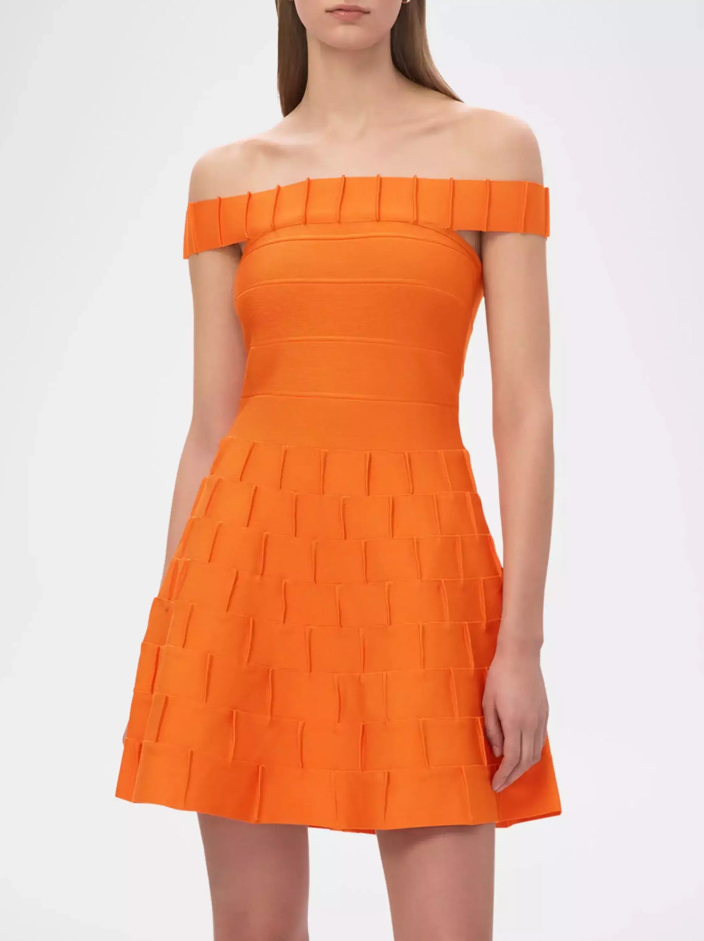 Off-Shoulder Orange Fit and Flare Mini Dress - Dresses