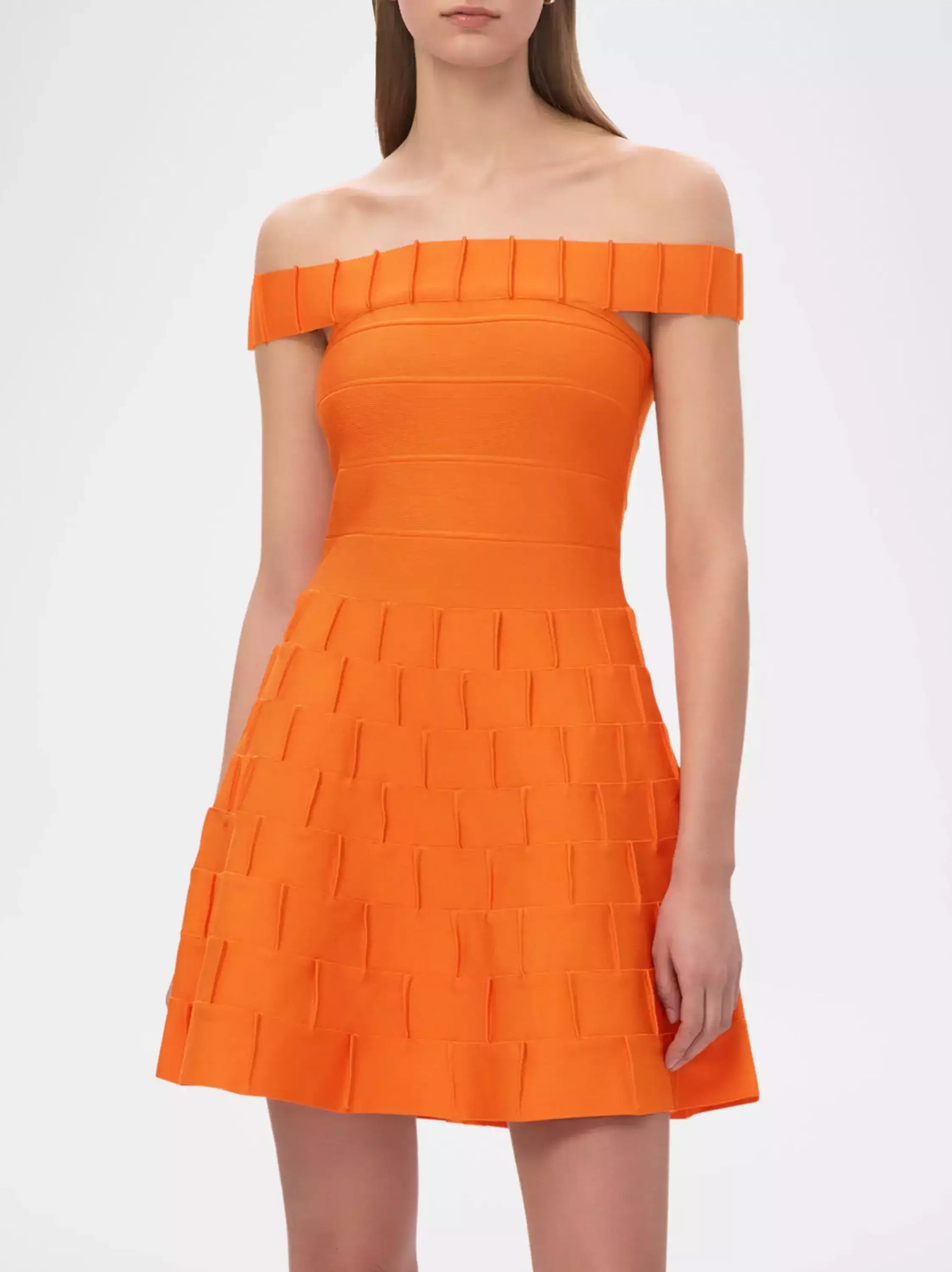 Off-Shoulder Orange Fit and Flare Mini Dress - Dresses