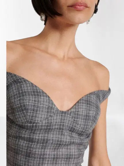 Off-Shoulder Plaid Ruched Mini Dress - Dresses