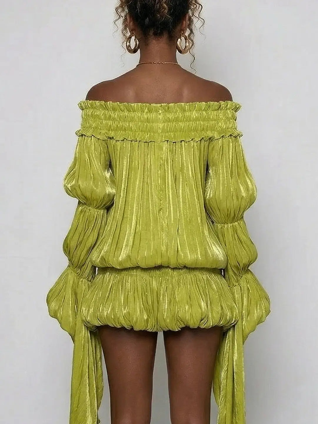 Off-Shoulder Pleated Bubble Mini Dress - Dresses