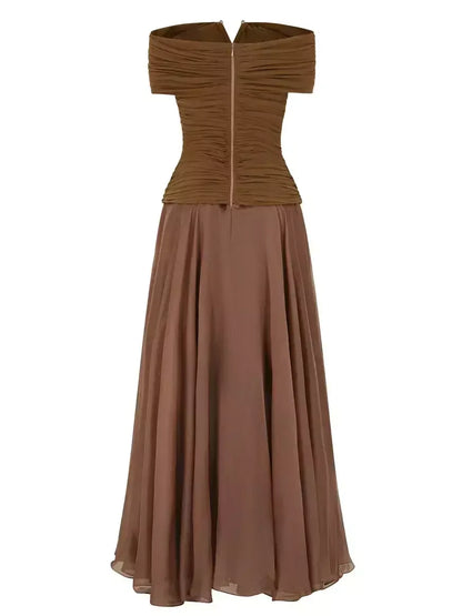 Off-Shoulder Ruched Stretch Top and Skirt Set - Suits & Sets