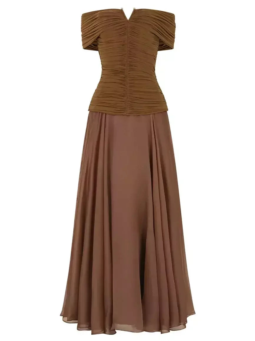 Off-Shoulder Ruched Stretch Top and Skirt Set - Suits & Sets
