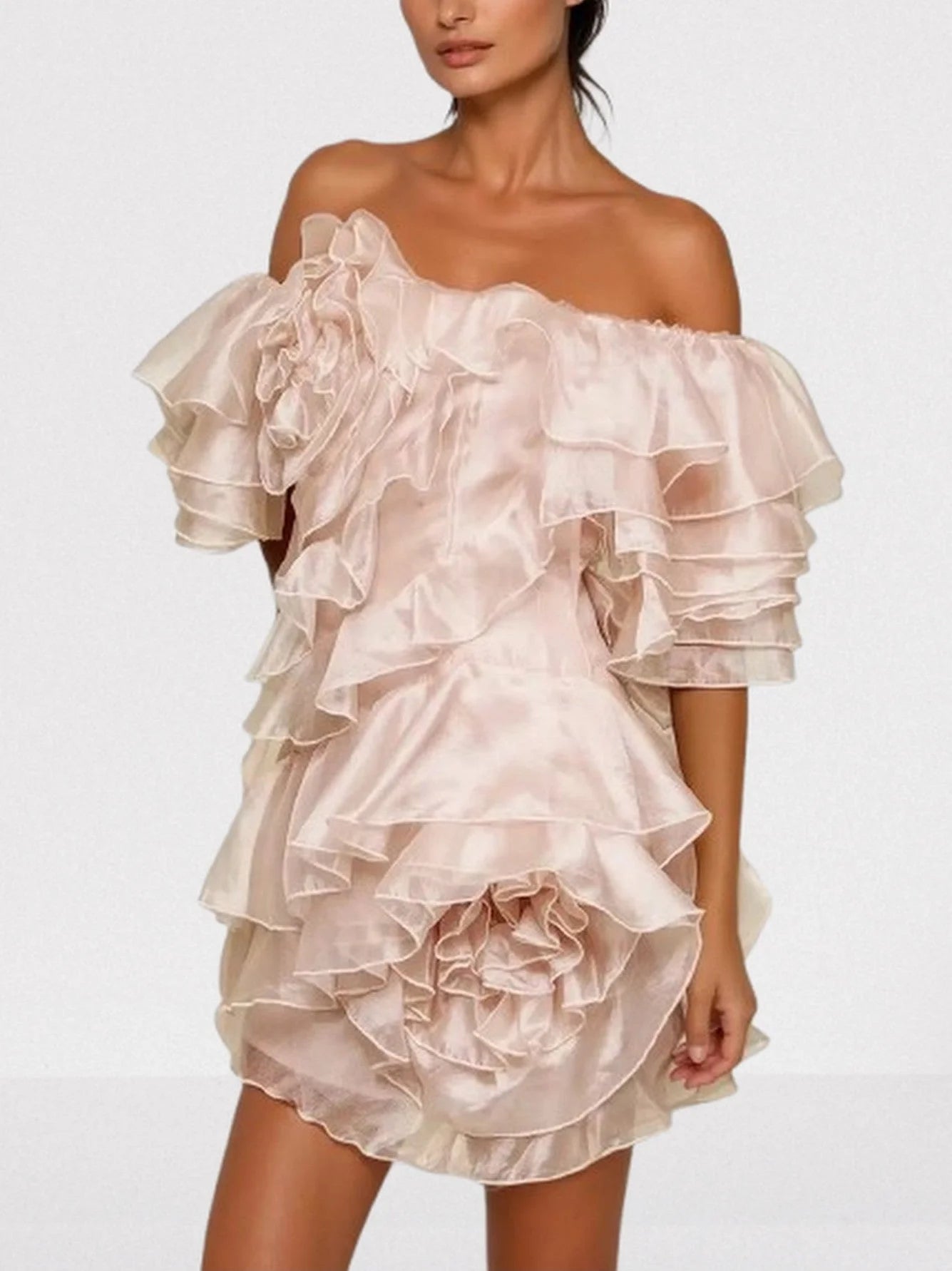 Off Shoulder Ruffle Tiered Mini Dress Dresses