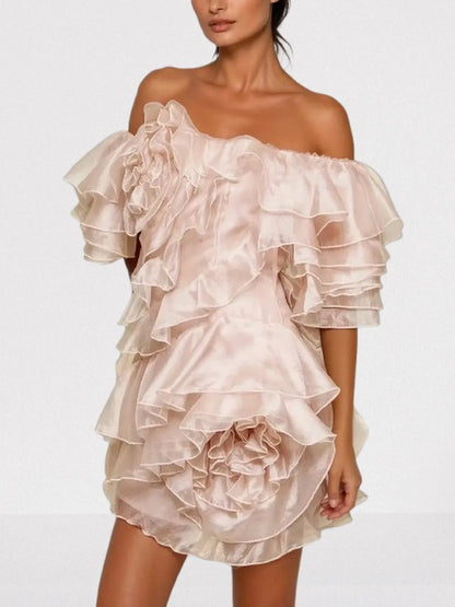 Off Shoulder Ruffle Tiered Mini Dress Dresses