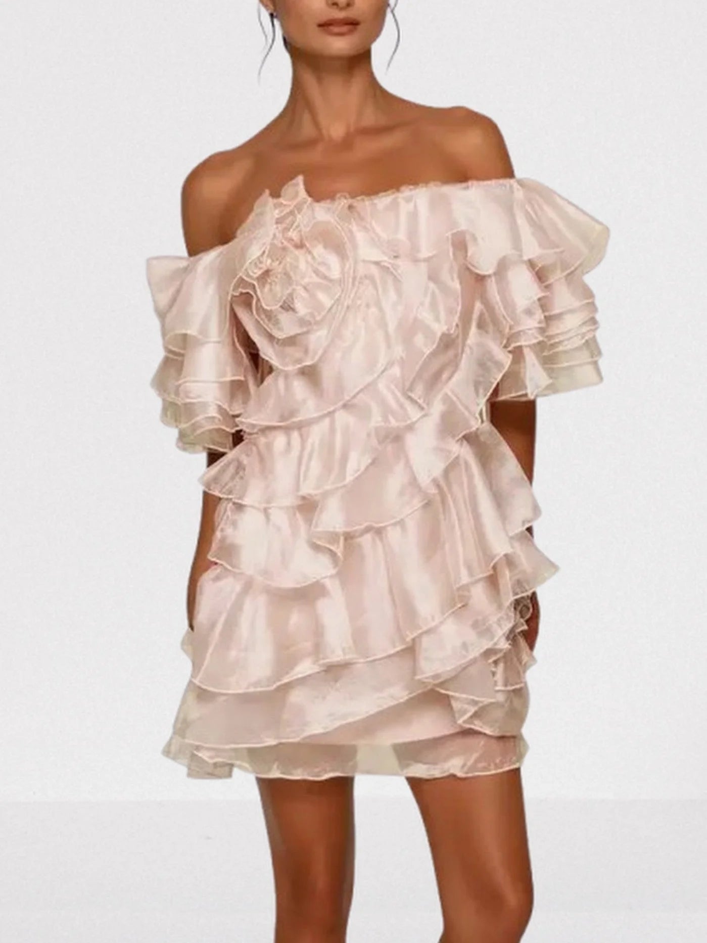 Off Shoulder Ruffle Tiered Mini Dress Dresses