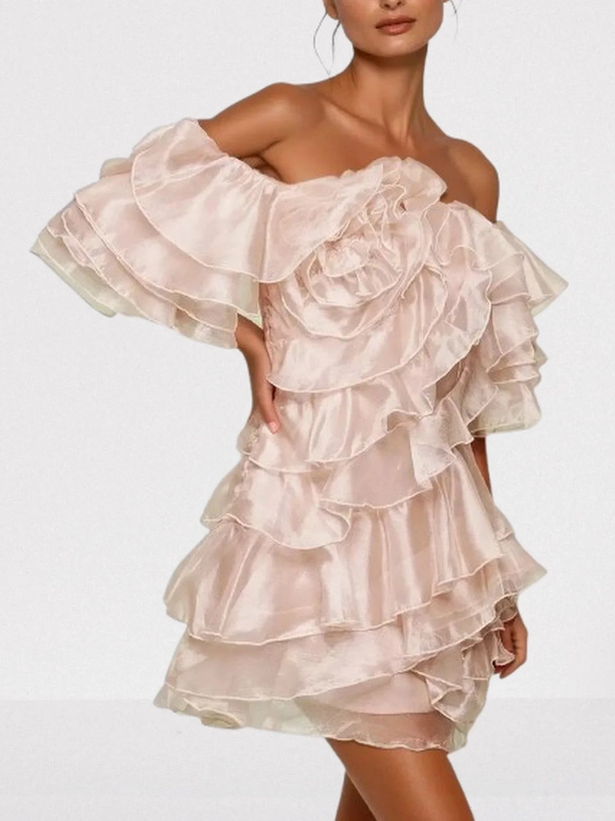 Off Shoulder Ruffle Tiered Mini Dress Dresses