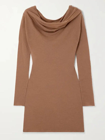 Off-The-Shoulder Knit Long Sleeve Top and Maxi Skirt Set in Camel - Branna Couture