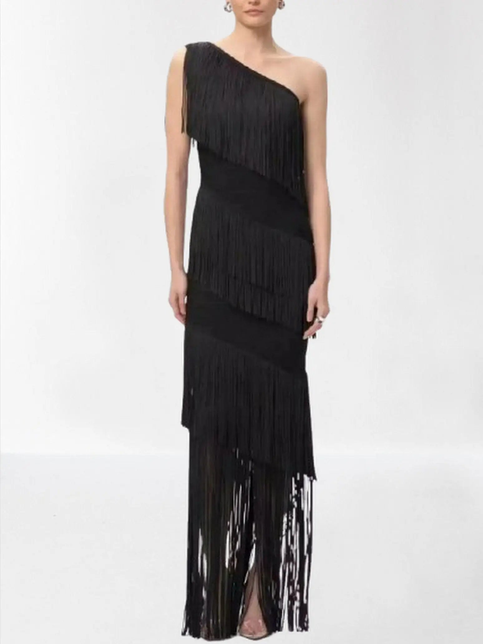 One-Shoulder Fringe-Embellished Maxi Dress - Dresses