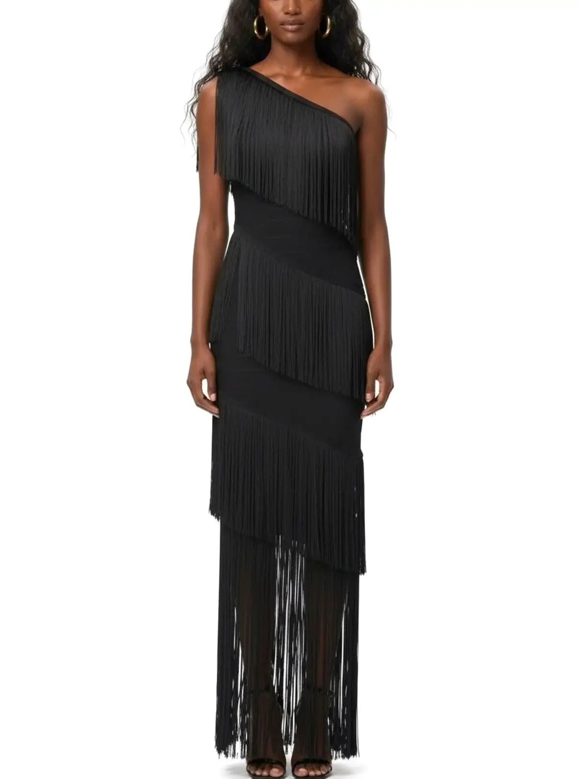 One-Shoulder Fringe-Embellished Maxi Dress - Dresses