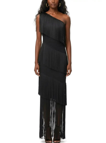 One-Shoulder Fringe-Embellished Maxi Dress - Dresses
