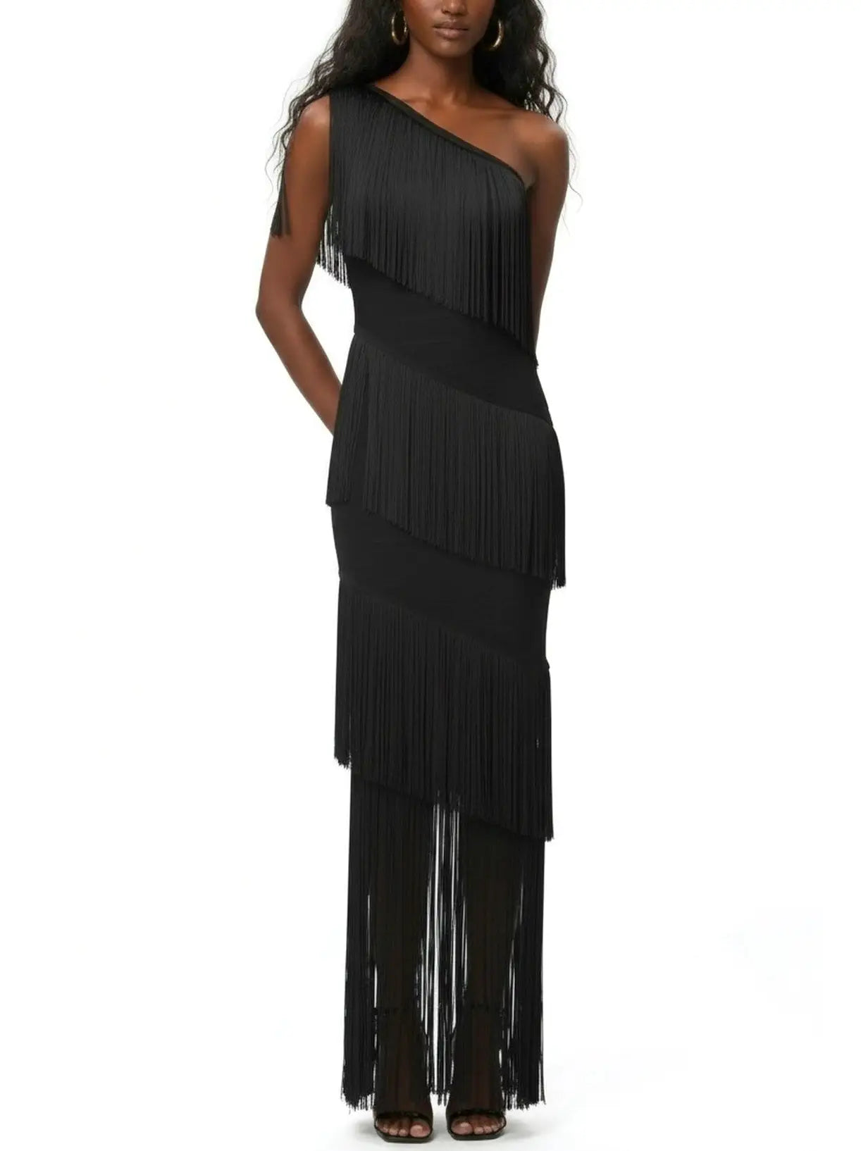 One-Shoulder Fringe-Embellished Maxi Dress - Dresses