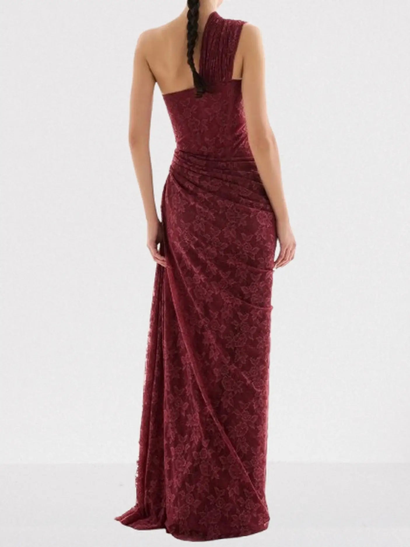 One-Shoulder Lace Draped Corset Gown - Dresses