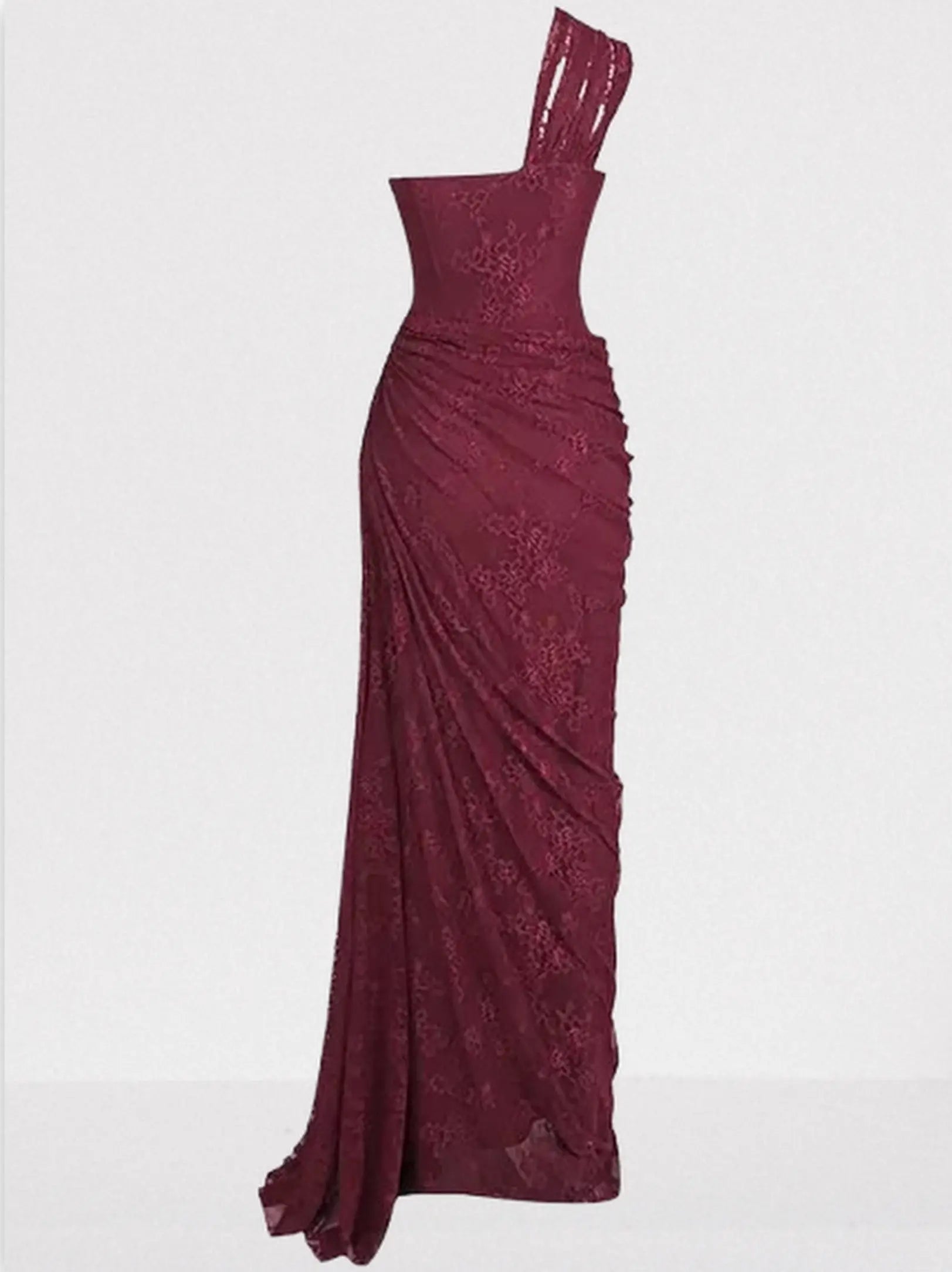 One-Shoulder Lace Draped Corset Gown - Dresses