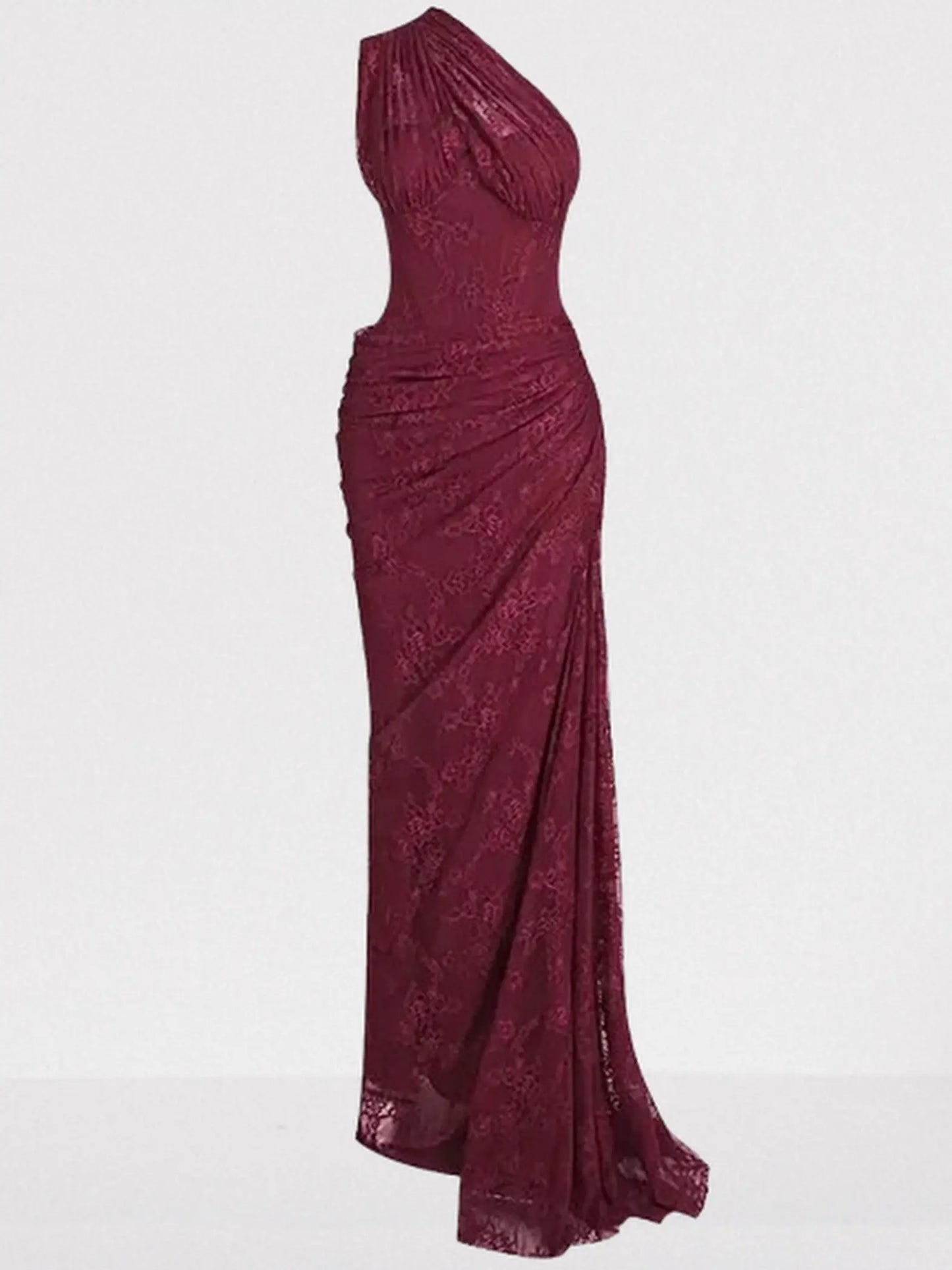 One-Shoulder Lace Draped Corset Gown - Dresses