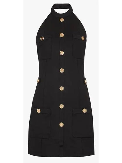 Open-Back Black Dress with Gold-Tone Buttons - Branna Couture