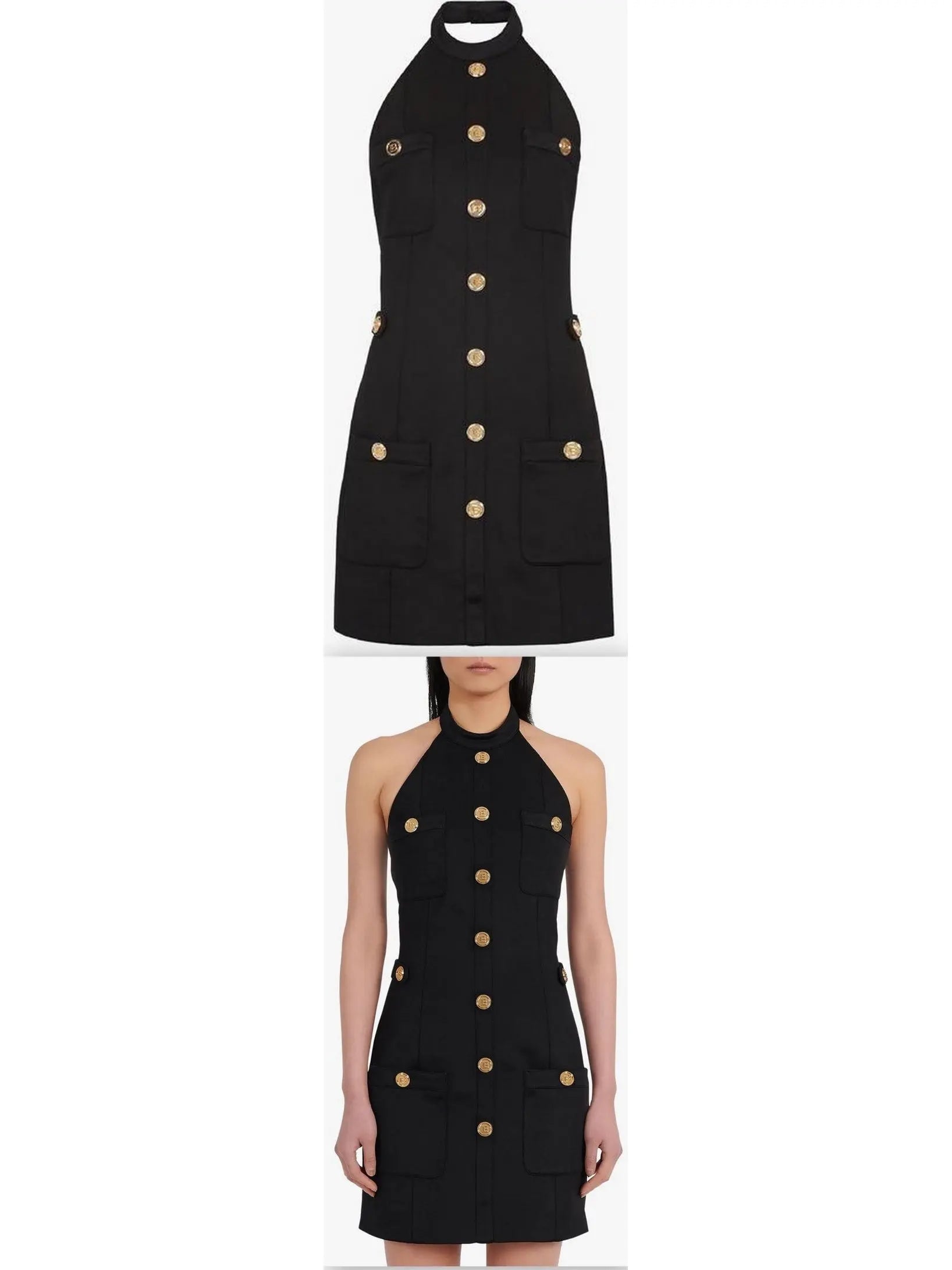 Open-Back Black Dress with Gold-Tone Buttons - Branna Couture