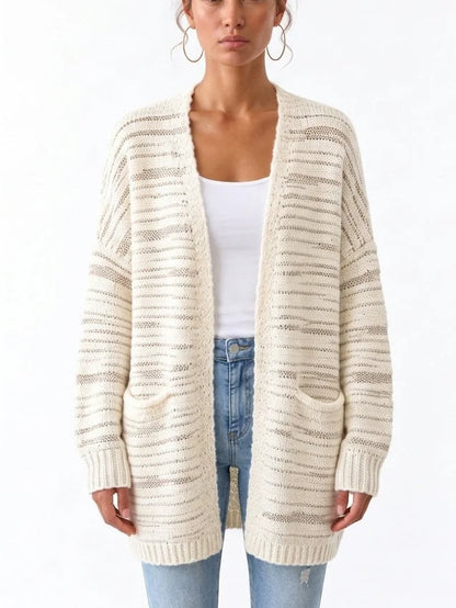 Open-Knit Paneled Long Wool Cardigan - Small - Sweaters & Knitwear