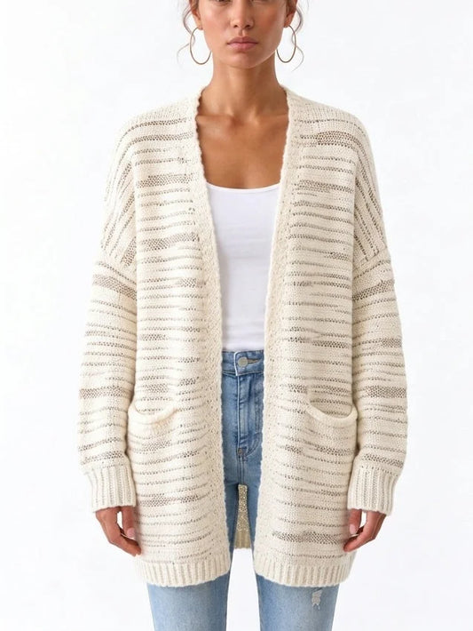 Open-Knit Paneled Long Wool Cardigan - Small - Sweaters & Knitwear