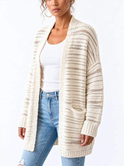 Open-Knit Paneled Long Wool Cardigan - Sweaters & Knitwear
