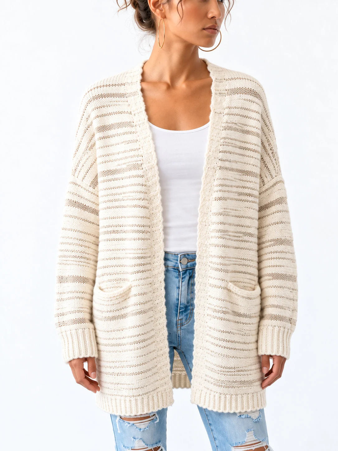 Open-Knit Paneled Long Wool Cardigan - Sweaters & Knitwear