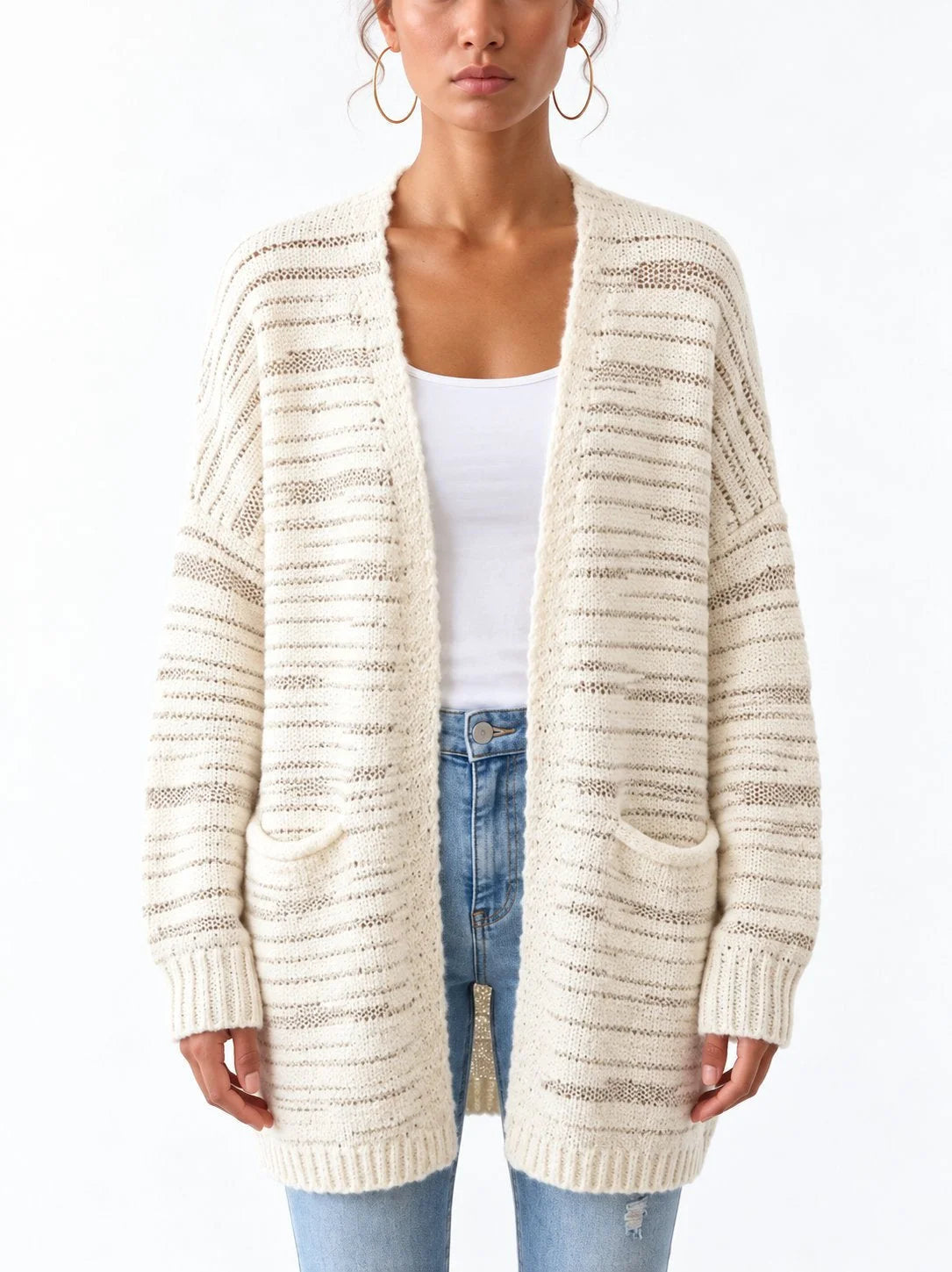 Open-Knit Paneled Long Wool Cardigan - Sweaters & Knitwear