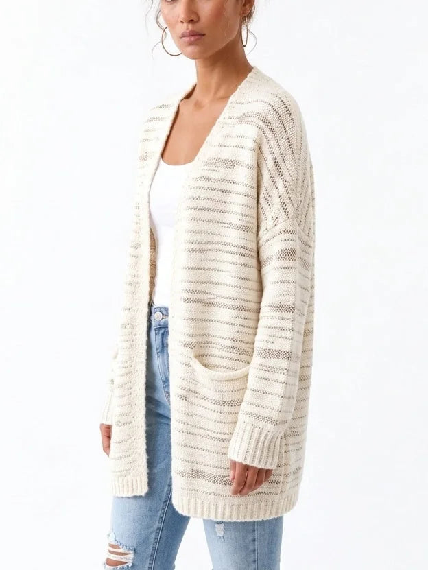Open-Knit Paneled Long Wool Cardigan - Sweaters & Knitwear