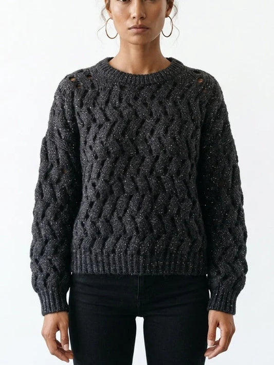 Open Cable Knit Sweater with Sequin Detail - Small - Sweaters & Knitwear