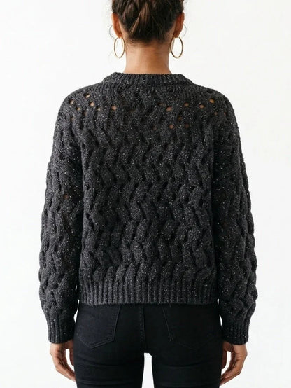 Open Cable Knit Sweater with Sequin Detail - Sweaters & Knitwear