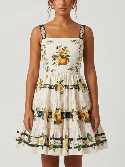 Orange Blossom Floral Cotton Tiered Mini Dress - Dresses