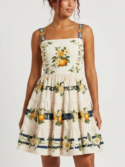Orange Blossom Floral Cotton Tiered Mini Dress - Dresses