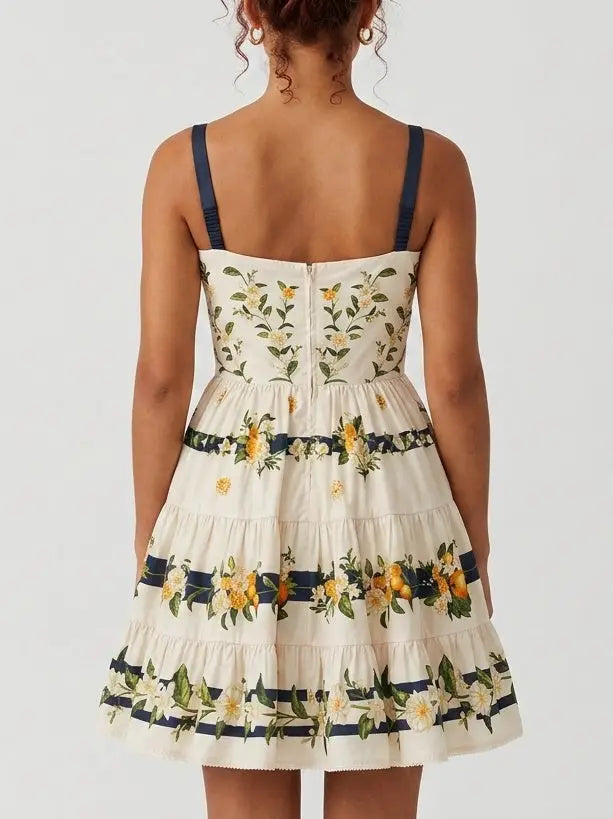 Orange Blossom Floral Cotton Tiered Mini Dress - Dresses