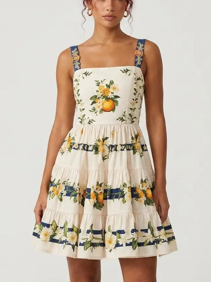 Orange Blossom Floral Cotton Tiered Mini Dress - Dresses