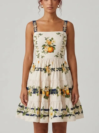 Orange Blossom Floral Cotton Tiered Mini Dress - Dresses