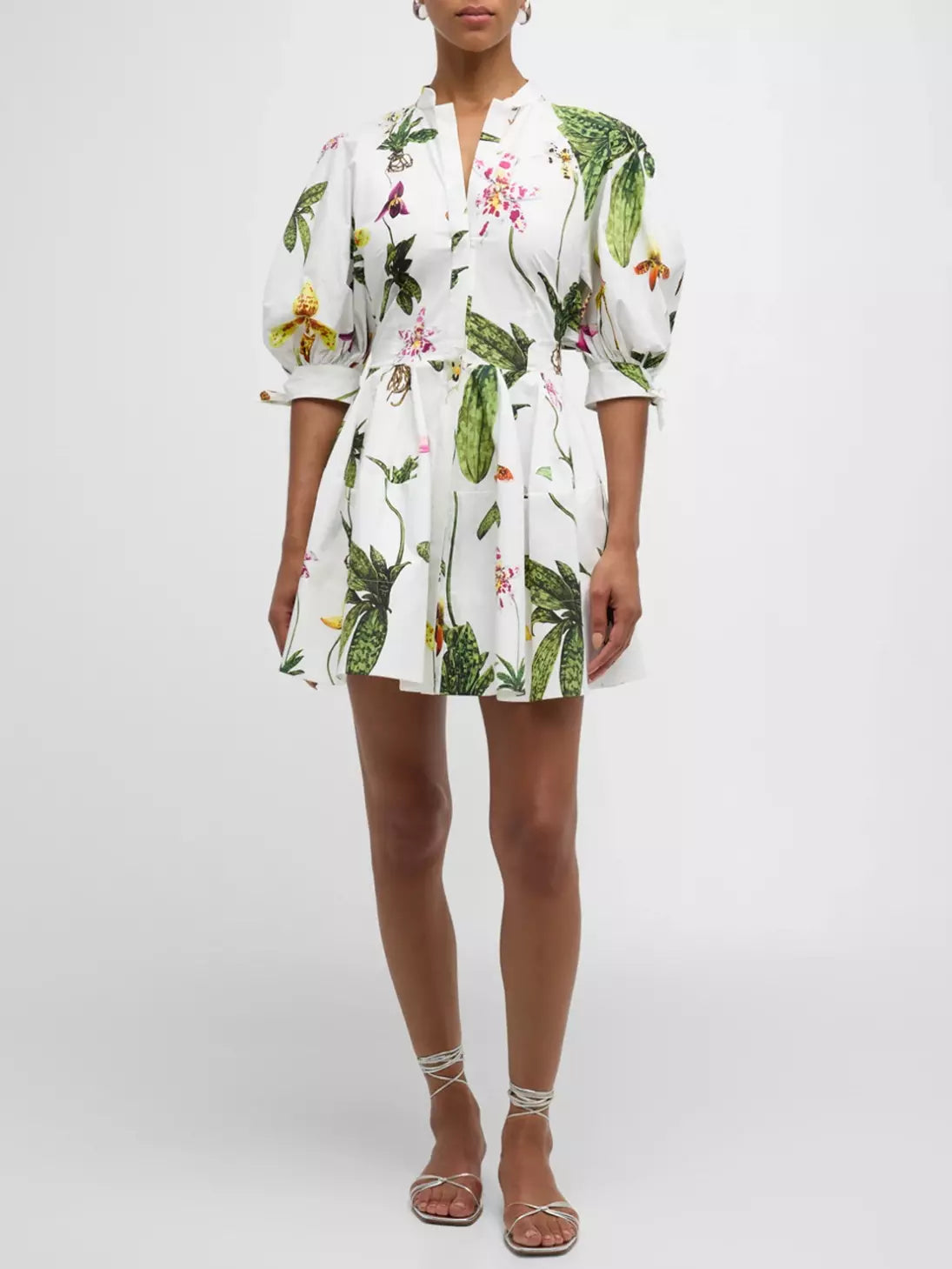 Women’s Orchid-Print Open-Back Mini Shirt-Dress Branna Couture